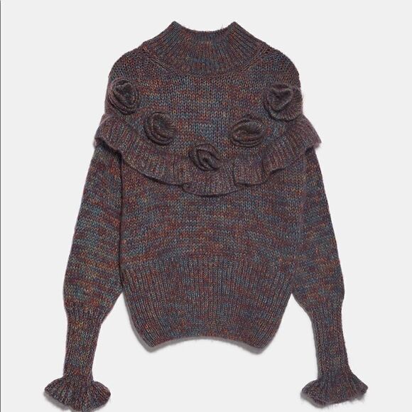 Zara Sweater Mohair Ruffle multicolor appliqué - Picture 4 of 7